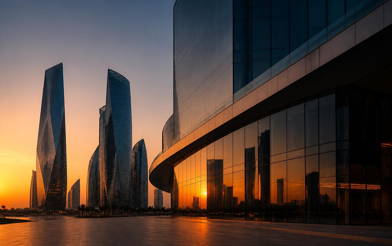Gulf financial district skyline at dusk